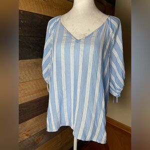 Ann Taylor Striped Puff Tie Sleeve Top, Size Large